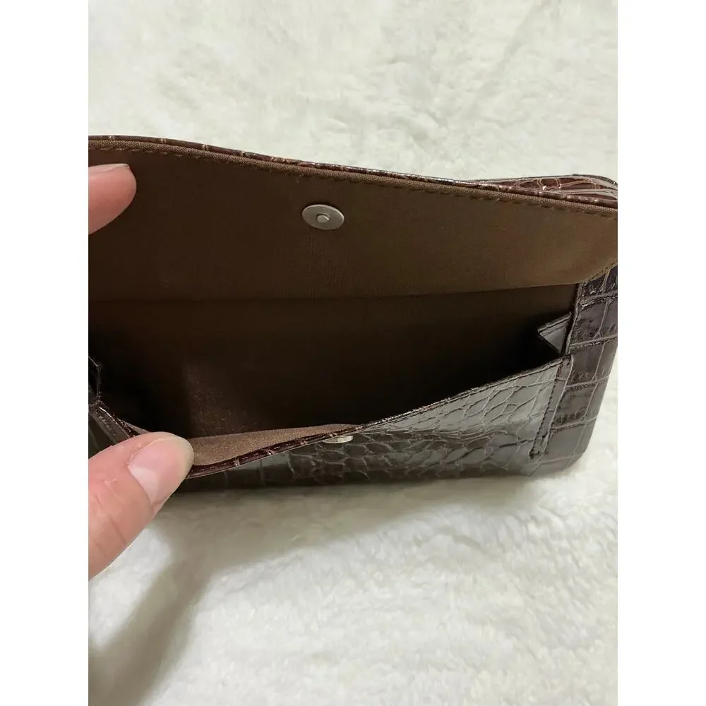 Brown Faux Croc Hard Case Framed Wallet